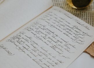 Jak analizować sonety renesansowe: schemat budowy, rymy i gradacja znaczeń Zbliżenie na eleganckie pismo w otwartym notesie w stylu vintage